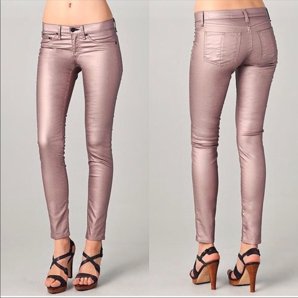 rag & bone Denim - Rag & Bone Skinny Jean Legging Rose Gold Metallic